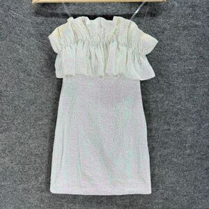 Charmed Hearts Mini Dress Women XS White Sequin Short Zipper Strapless Lined